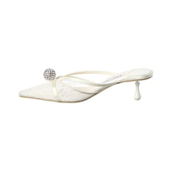 Jimmy Choo Sana 50 Lace & Satin Mule, White - Picture 2 of 5